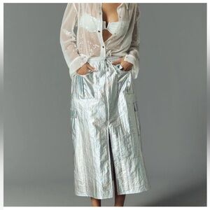 Anthropologie Silver Midi Skirt Medium